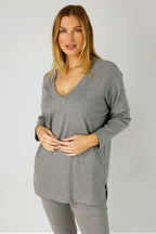 Grey Woolly Plain Vee Jumper - FINAL SALE