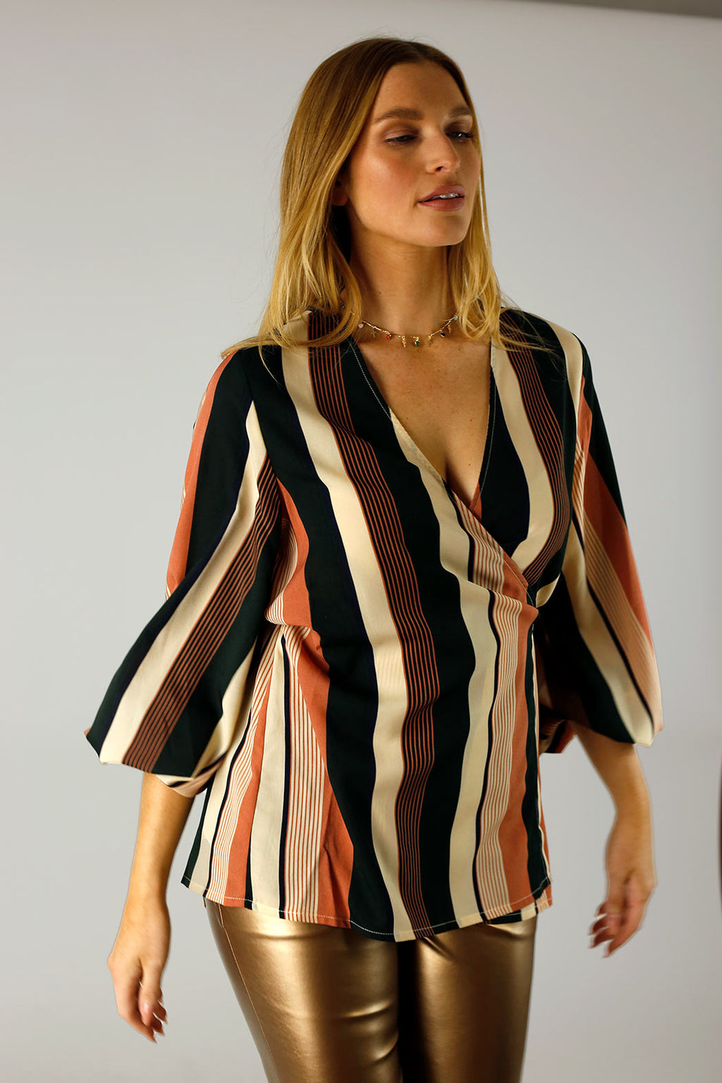 Stripe Silky Wrap Top - FINAL SALE