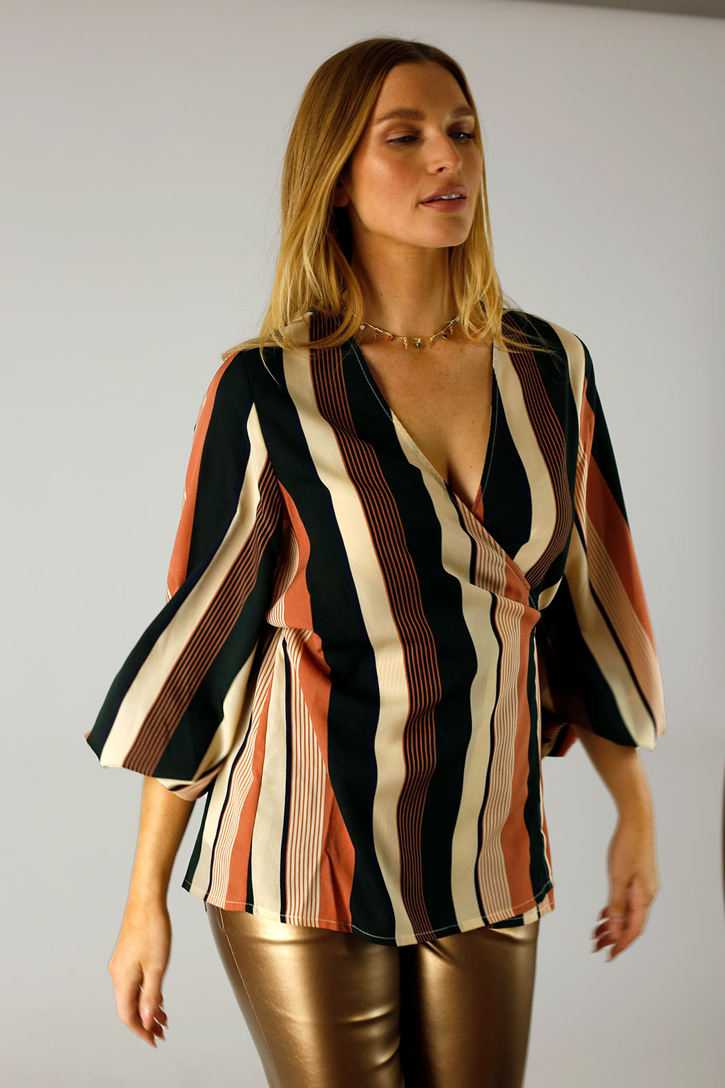 Stripe Silky Wrap Top - FINAL SALE