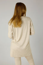 Oatmeal Woolly Plain Vee Jumper - FINAL SALE
