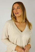 Oatmeal Woolly Plain Vee Jumper - FINAL SALE