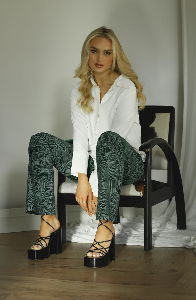 Khaki Animal Print Bengaline Flare - FINAL SALE