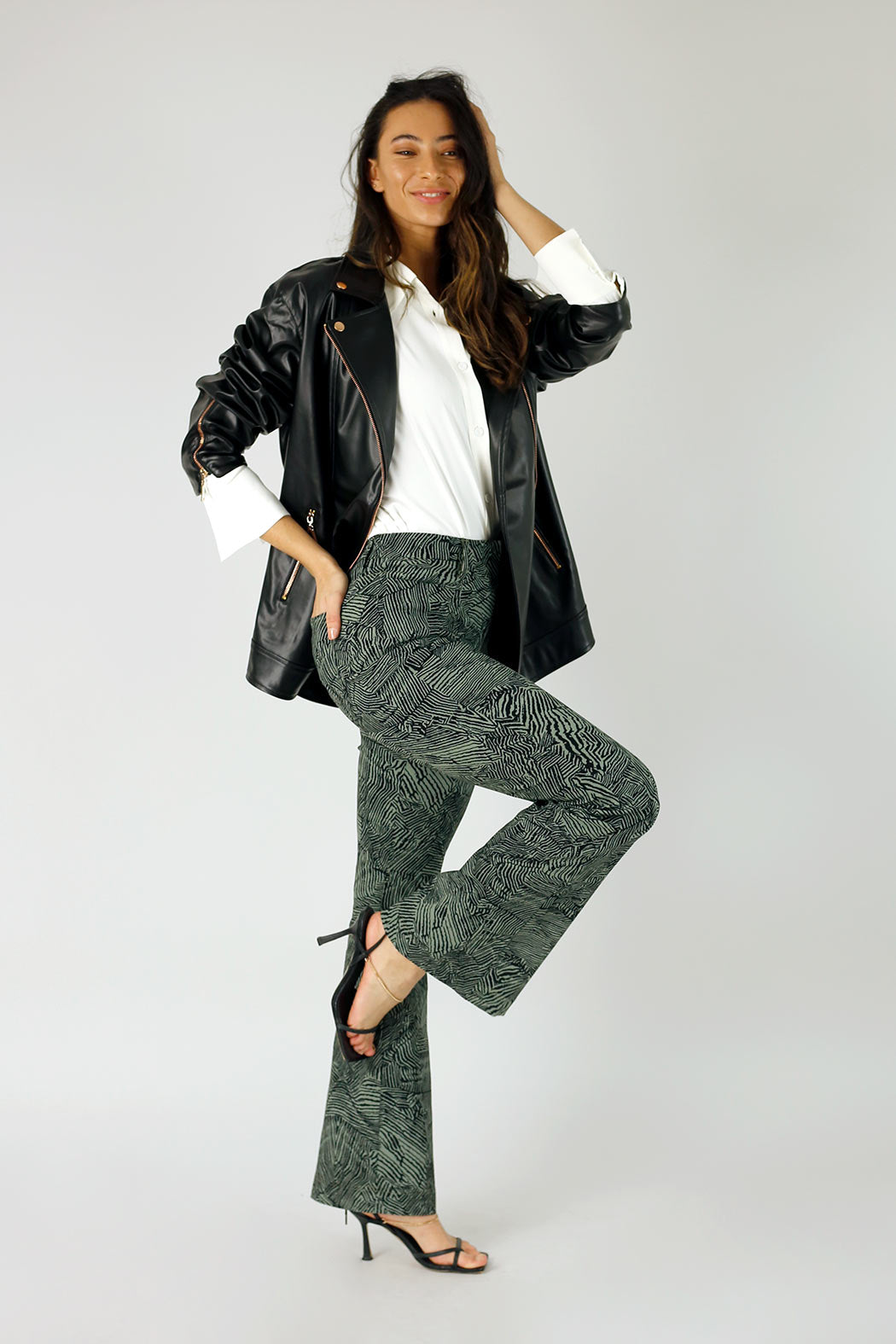 Khaki Animal Print Bengaline Flare - FINAL SALE