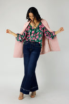Pink and Green Floral Silky Rae Blouse - SALE
