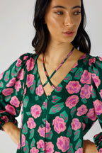 Pink and Green Floral Silky Rae Blouse - SALE