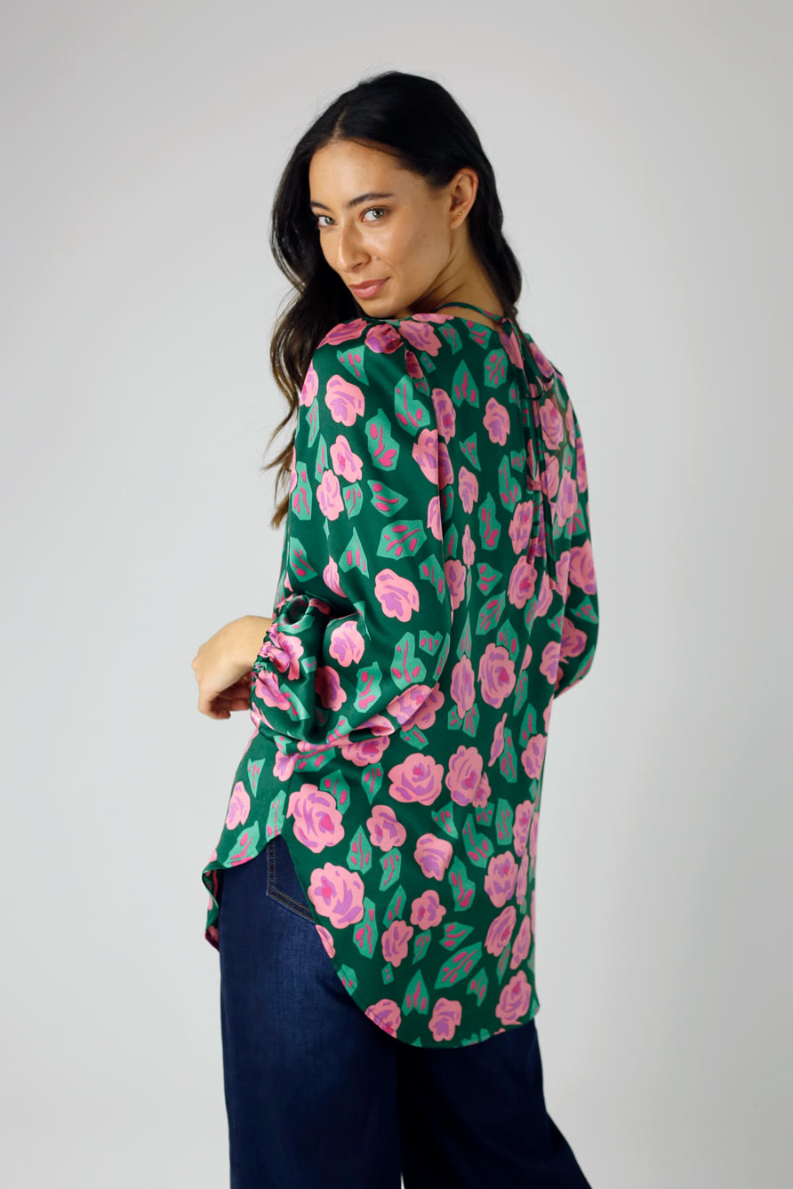 Pink and Green Floral Silky Rae Blouse - SALE