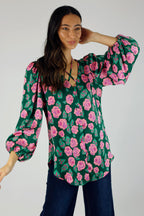 Pink and Green Floral Silky Rae Blouse - SALE