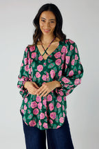 Pink and Green Floral Silky Rae Blouse - SALE
