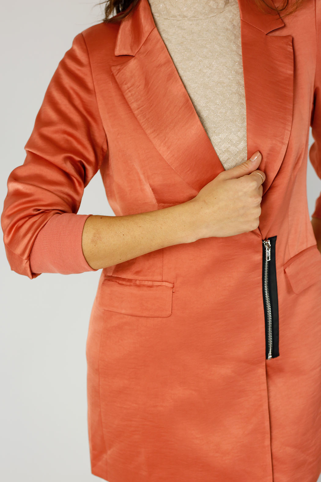 Deep Peach Satin Zippy Blazer - FINAL SALE
