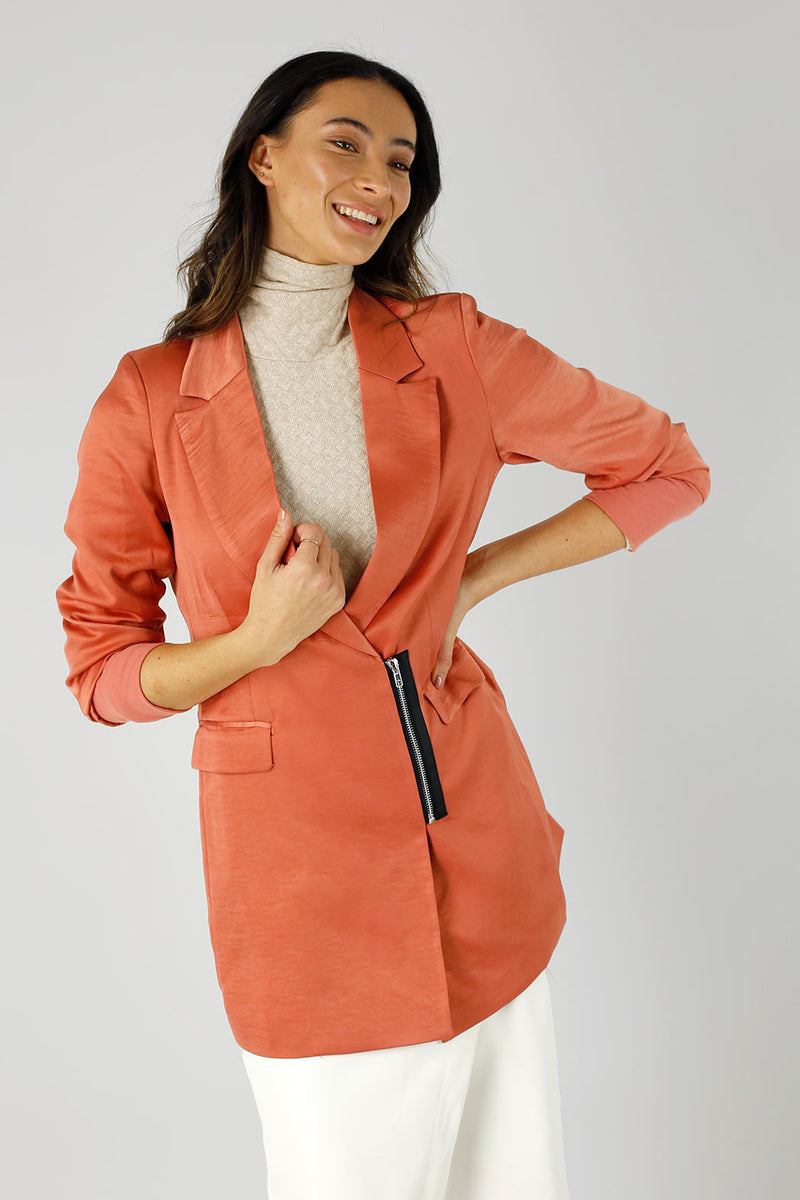 Deep Peach Satin Zippy Blazer NT