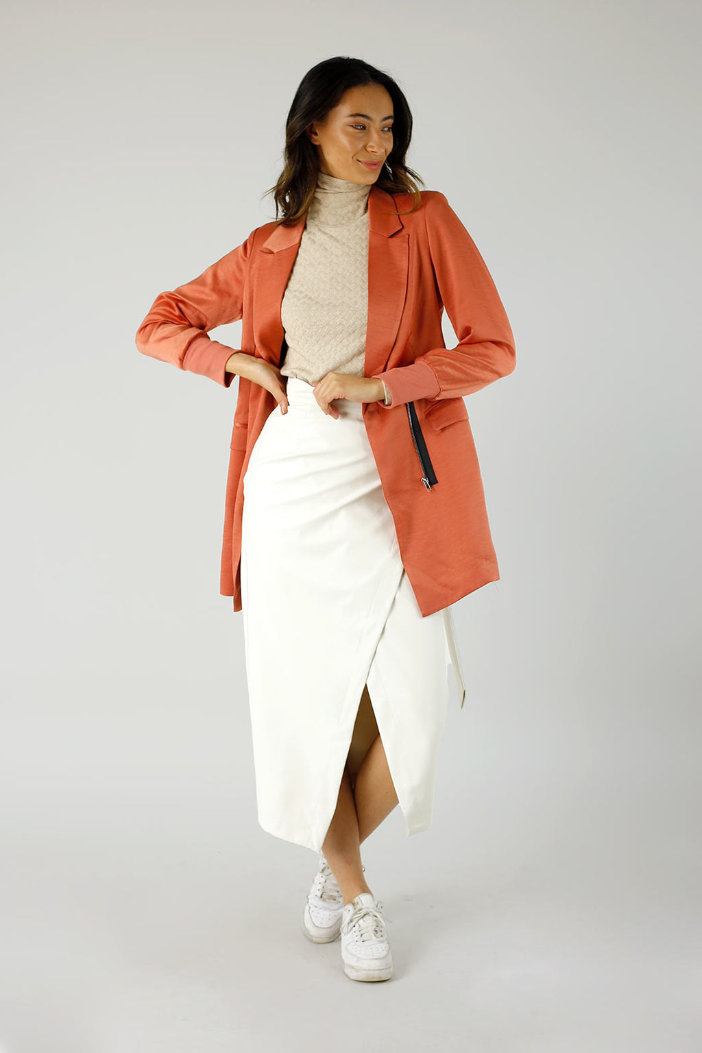 Deep Peach Satin Zippy Blazer - FINAL SALE