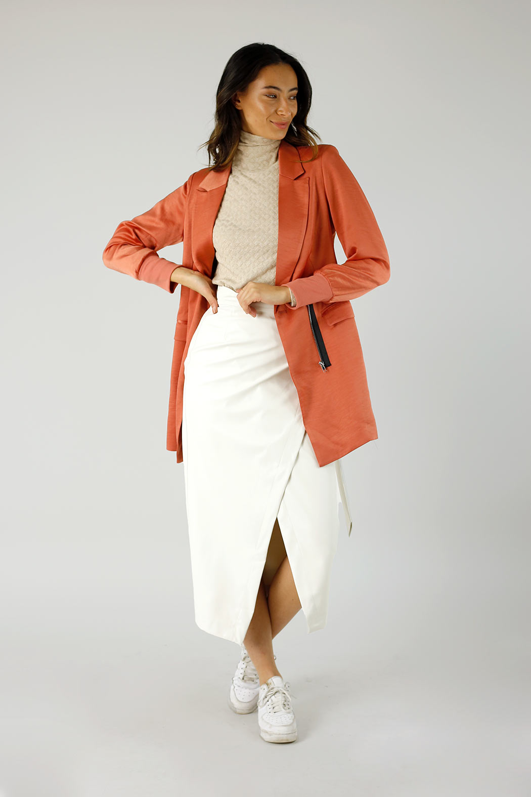 Deep Peach Satin Zippy Blazer - FINAL SALE