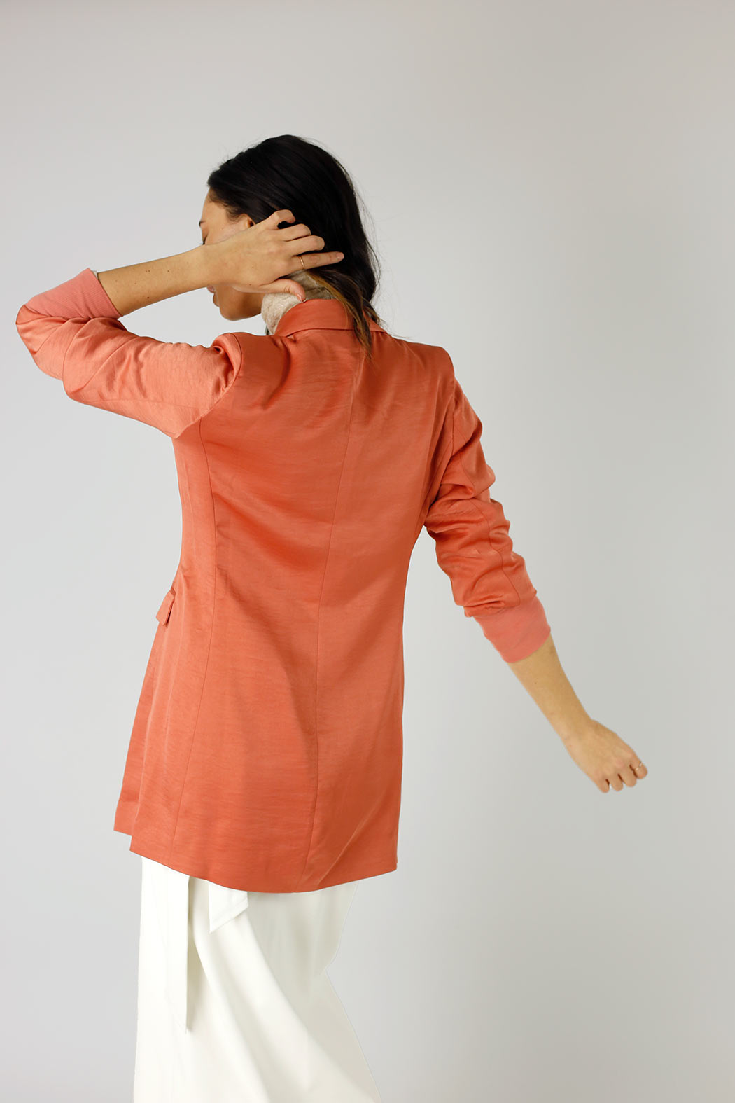 Deep Peach Satin Zippy Blazer - FINAL SALE