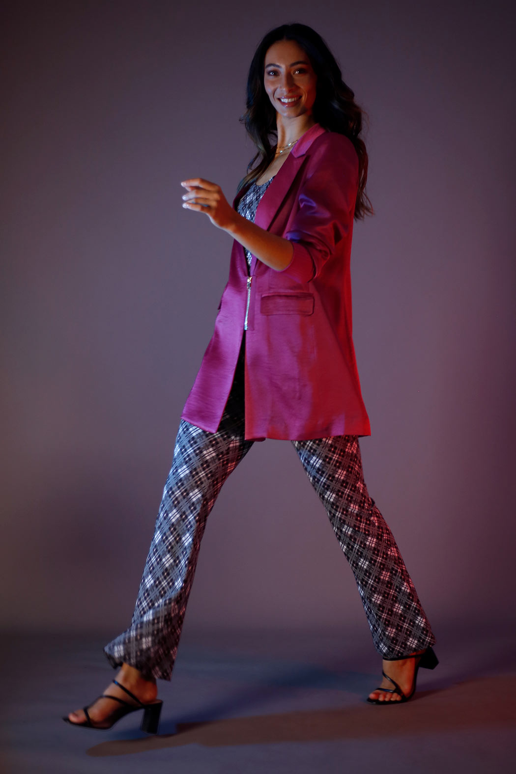 Pink Check Ponte Zip Up Flare -FINAL SALE
