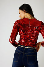 Red Sequin Crew Top - FINAL SALE