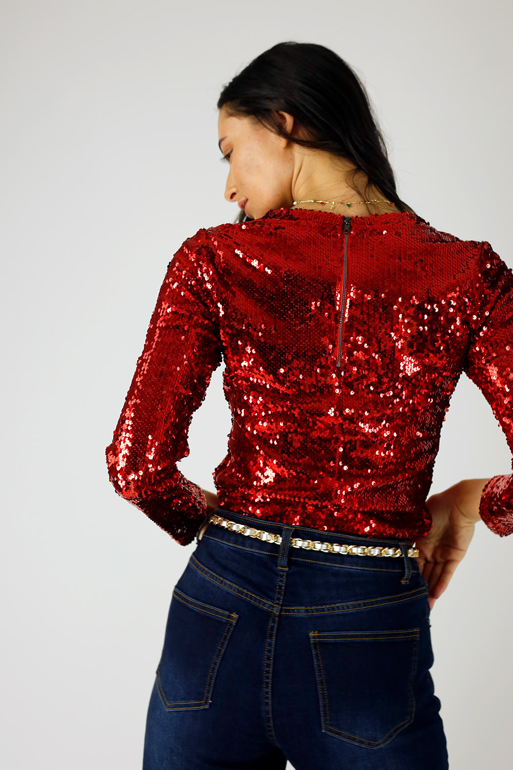 Red Sequin Crew Top - FINAL SALE