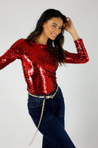 Red Sequin Crew Top - FINAL SALE