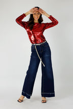 Red Sequin Crew Top - FINAL SALE
