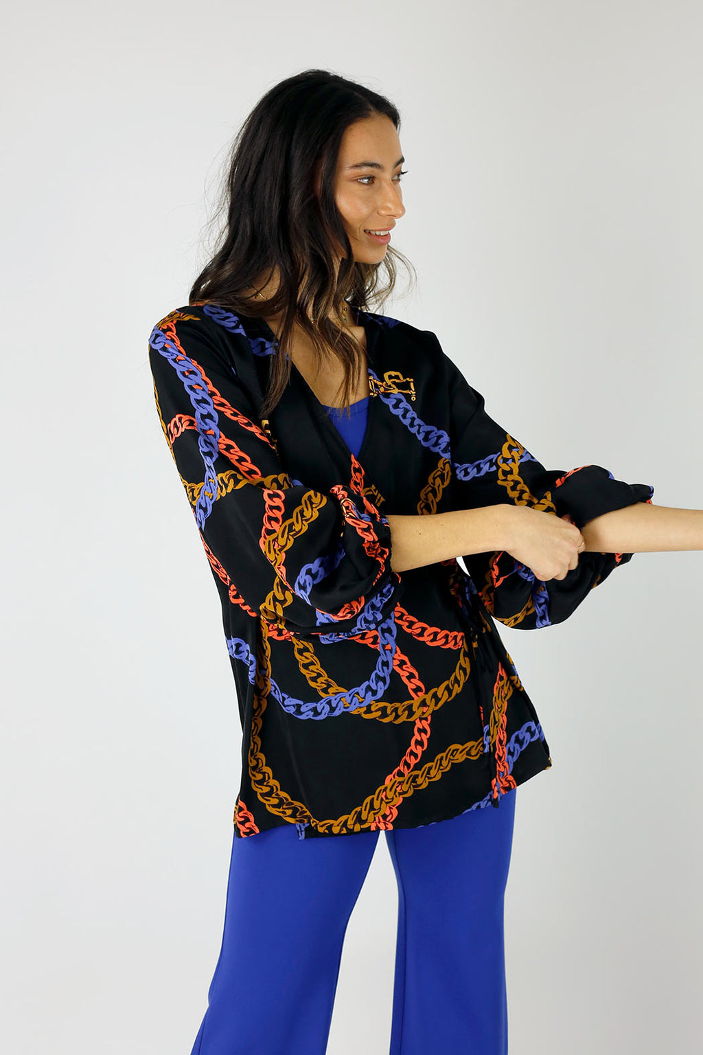 Black Chains Silky Wrap Top - FINAL SALE