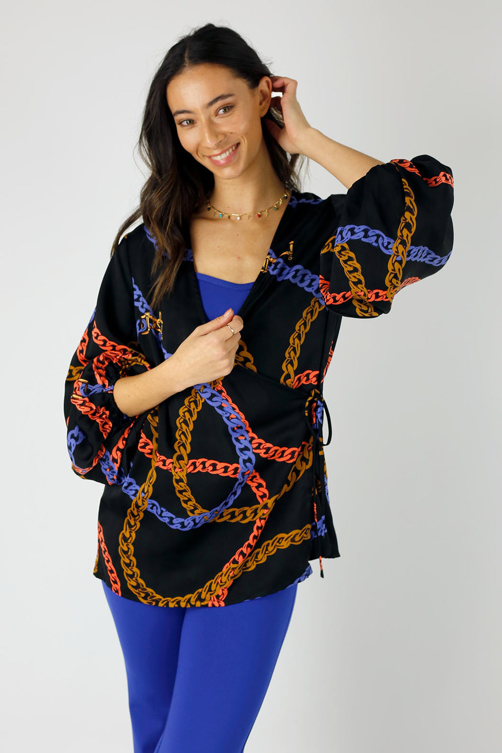 Black Chains Silky Wrap Top - FINAL SALE
