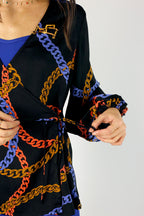 Black Chains Silky Wrap Top - FINAL SALE