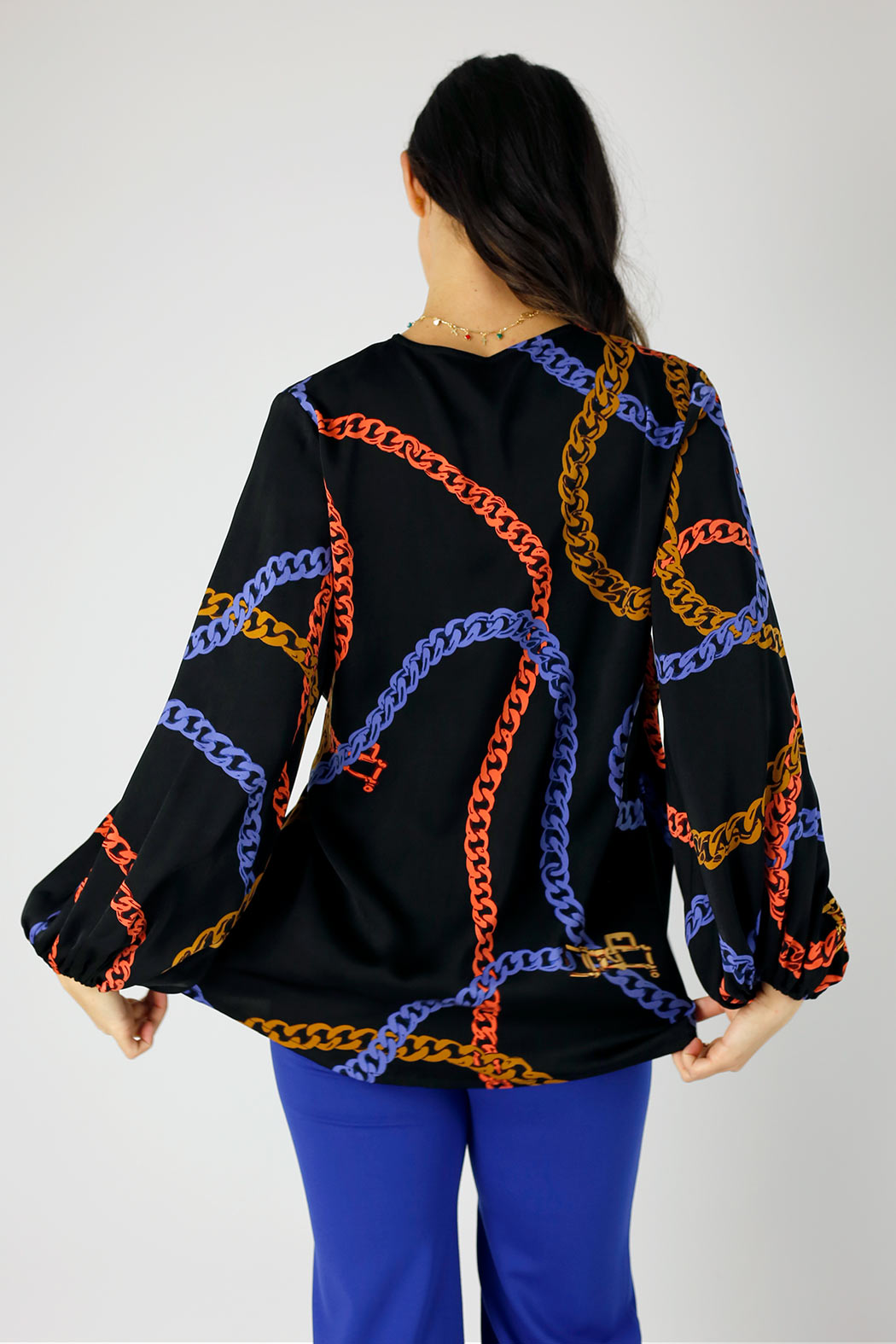 Black Chains Silky Wrap Top - FINAL SALE