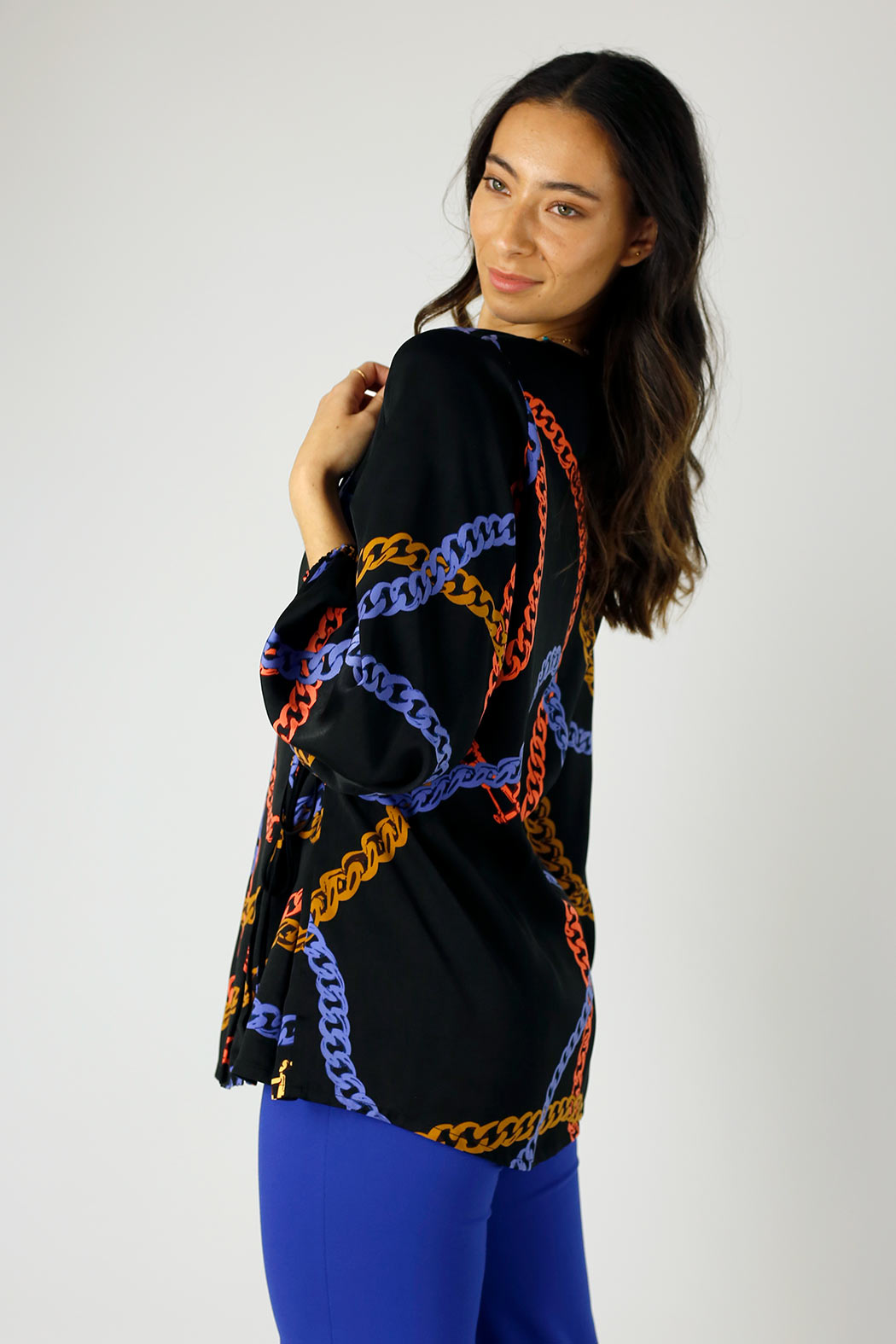 Black Chains Silky Wrap Top - FINAL SALE