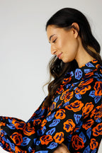 Orange Floral Puff Sleeve Zhoush Shirt - FINAL SALE