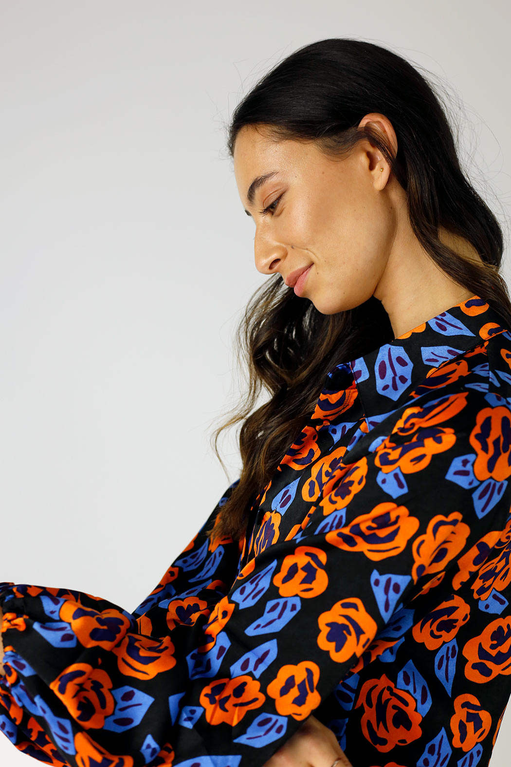 Orange Floral Puff Sleeve Zhoush Shirt - FINAL SALE