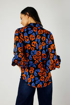 Orange Floral Puff Sleeve Zhoush Shirt - FINAL SALE