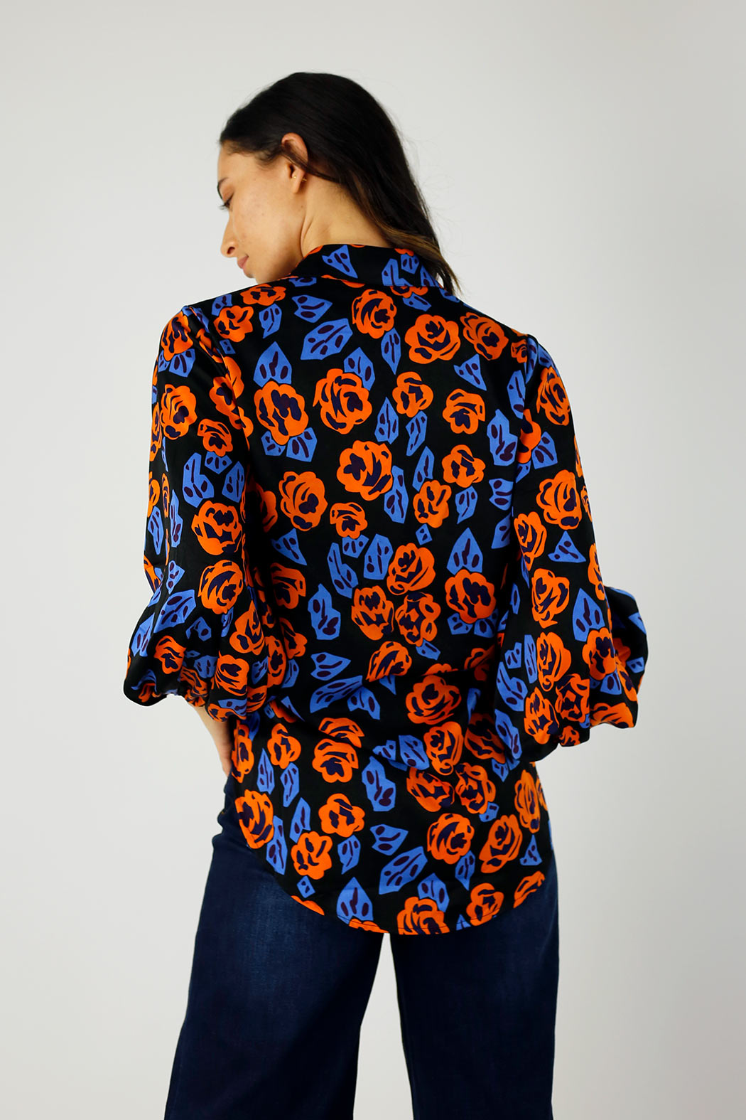 Orange Floral Puff Sleeve Zhoush Shirt - FINAL SALE