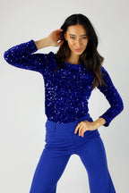 Cobalt Sequin Crew Top - FINAL SALE