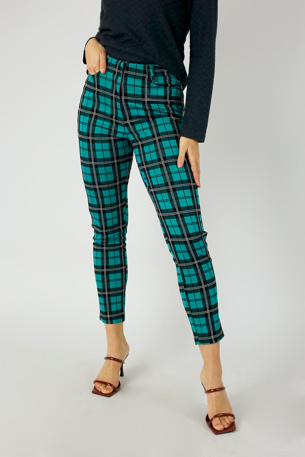 Green Check Slim Leg Pant - FINAL SALE