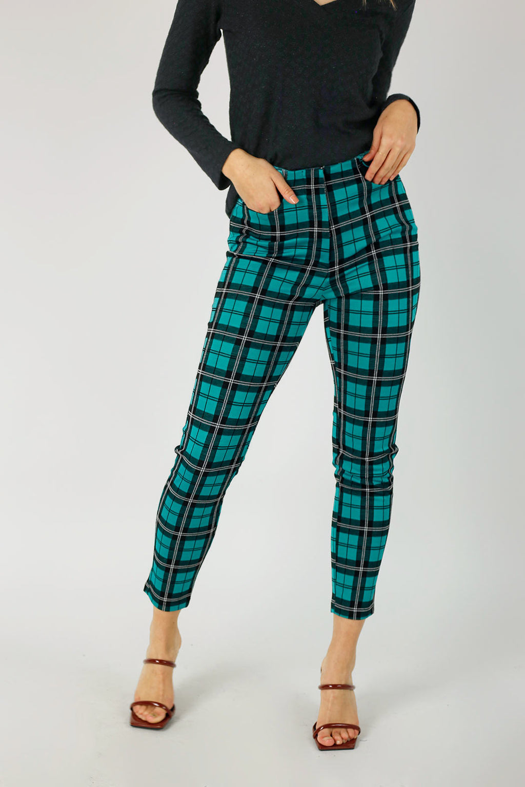 Green Check Slim Leg Pant - FINAL SALE