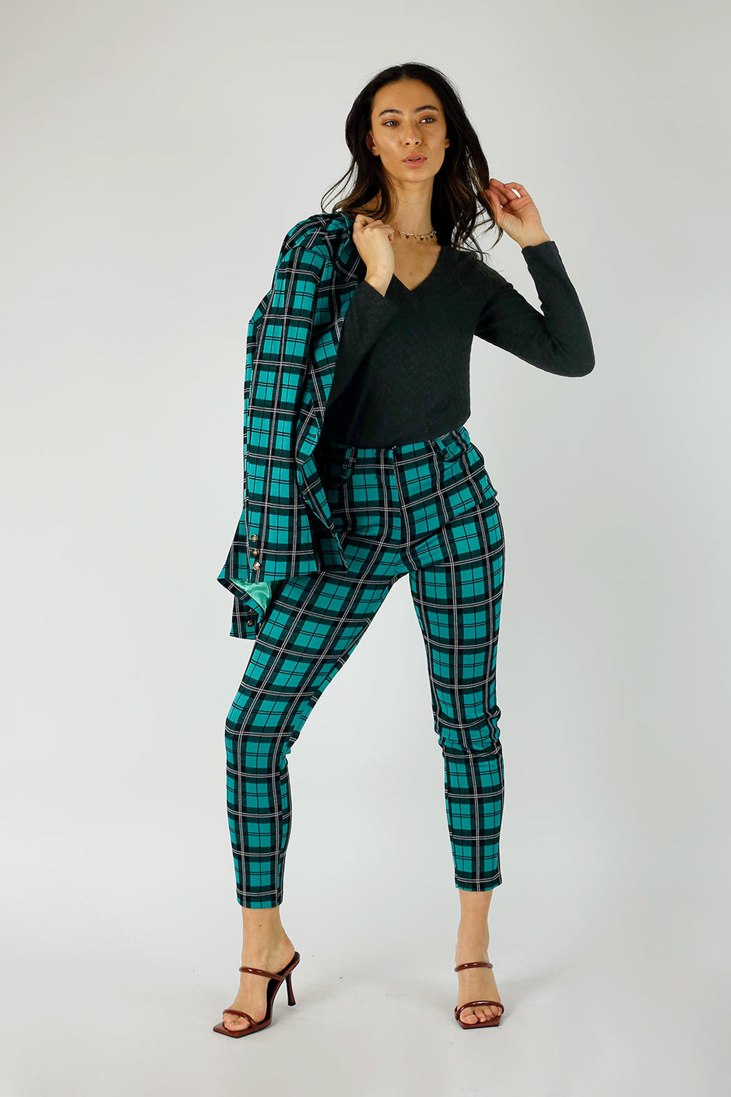 Green Check Slim Leg Pant - FINAL SALE
