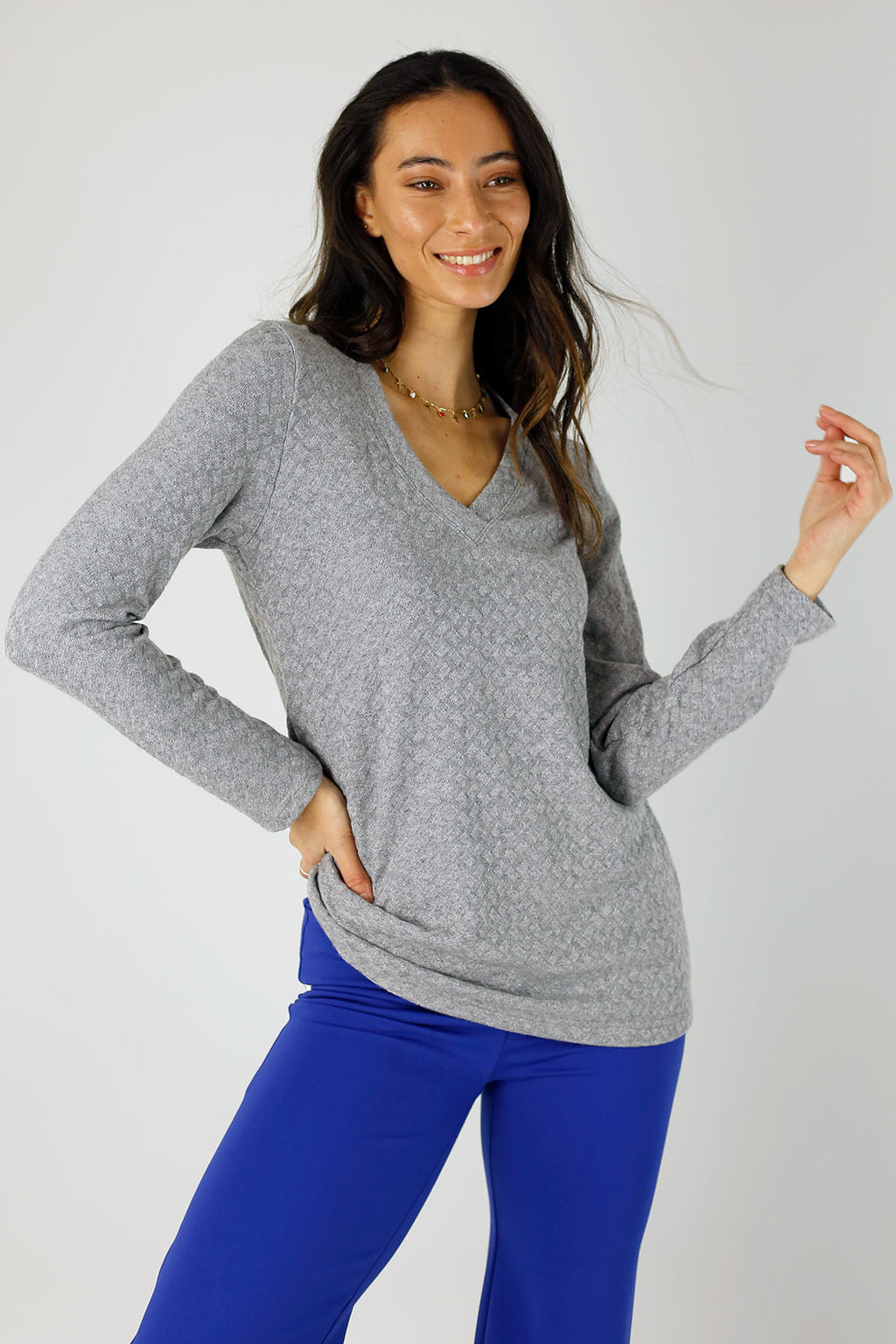 Grey Sparkle V Neck Top - SALE