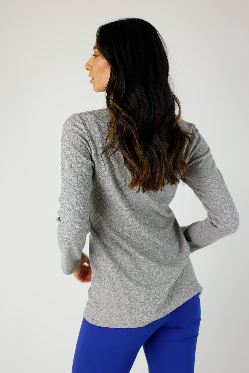 Grey Sparkle V Neck Top - SALE