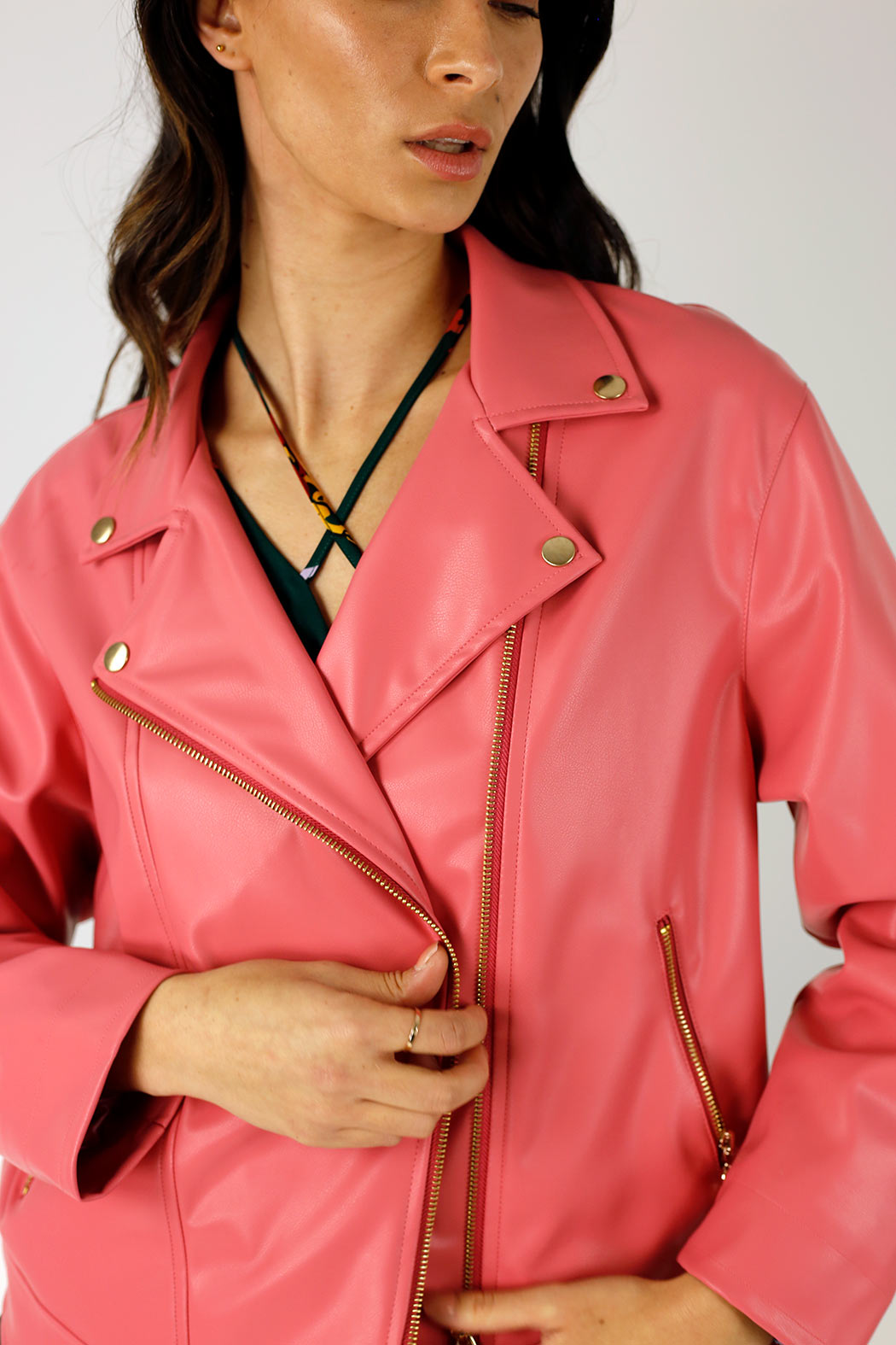 Rose Vegan Leather Mid Biker Jacket - SALE