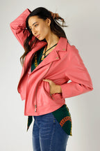 Rose Vegan Leather Mid Biker Jacket - SALE