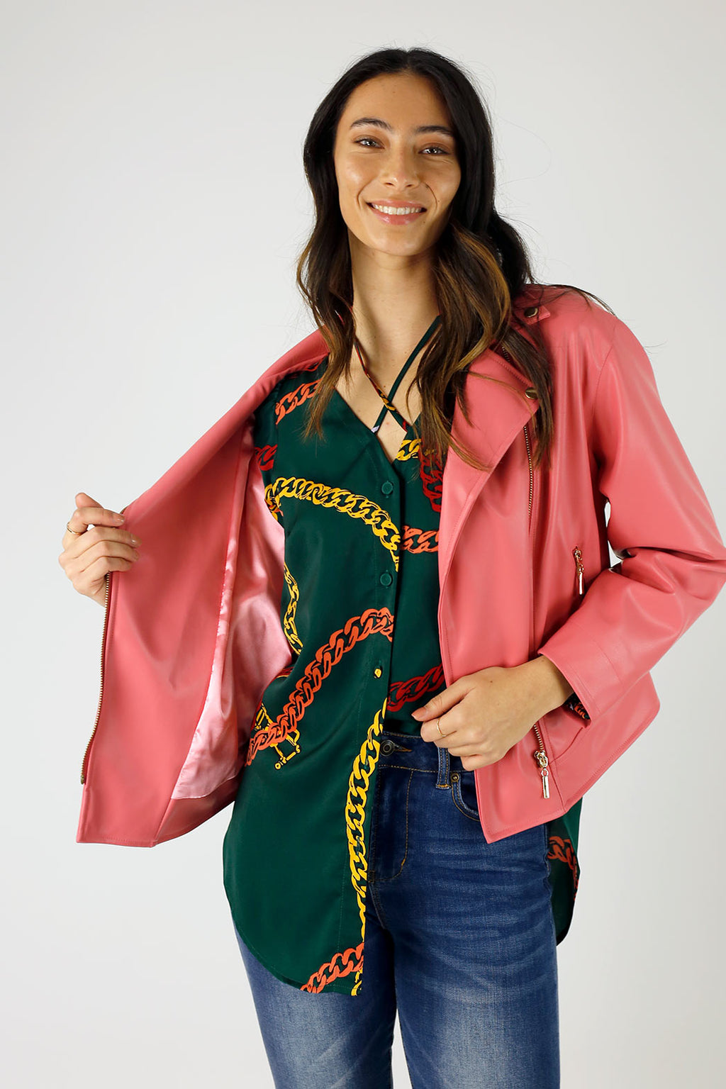 Rose Vegan Leather Mid Biker Jacket - SALE
