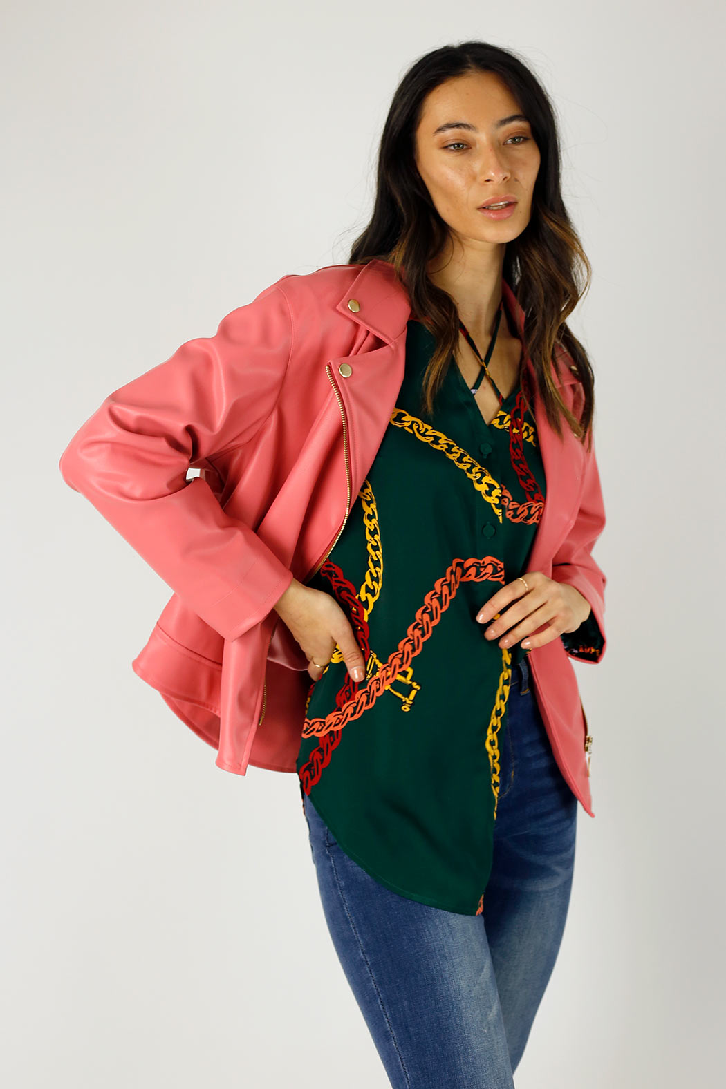 Rose Vegan Leather Mid Biker Jacket - SALE