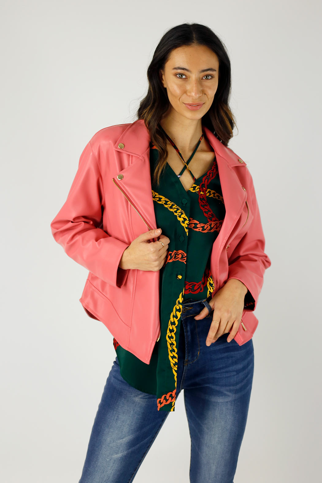 Rose Vegan Leather Mid Biker Jacket - SALE
