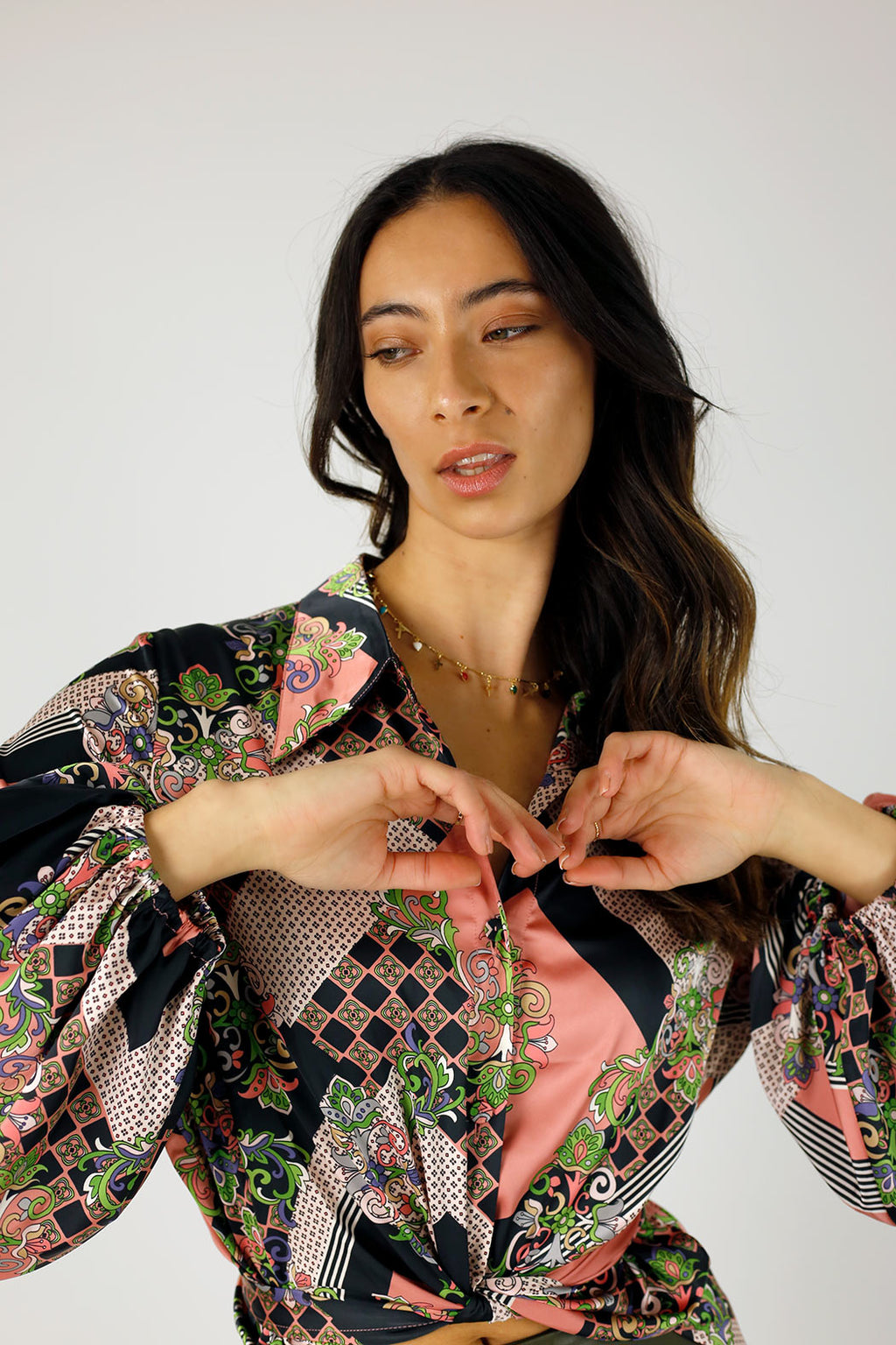 Peach Scarf Puff Sleeve Zhoush Shirt - SALE