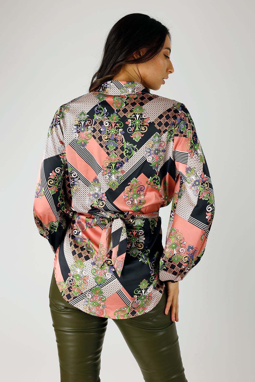 Peach Scarf Puff Sleeve Zhoush Shirt - SALE