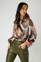 Peach Scarf Puff Sleeve Zhoush Shirt - SALE