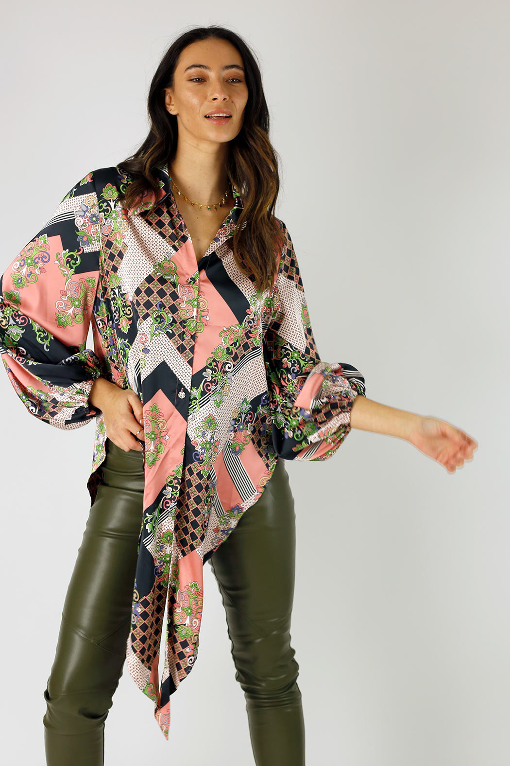 Peach Scarf Puff Sleeve Zhoush Shirt - SALE