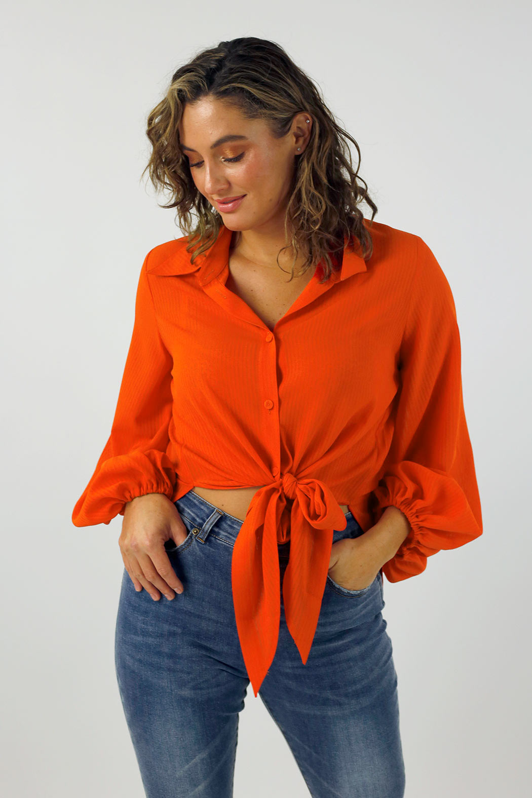 Orange Puff Sleeve Zhoush Shirt - FINAL SALE