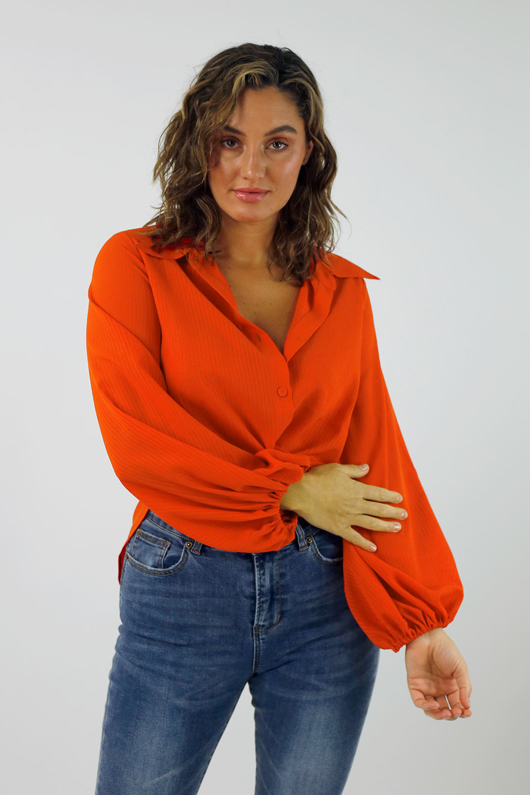 Orange Puff Sleeve Zhoush Shirt - FINAL SALE