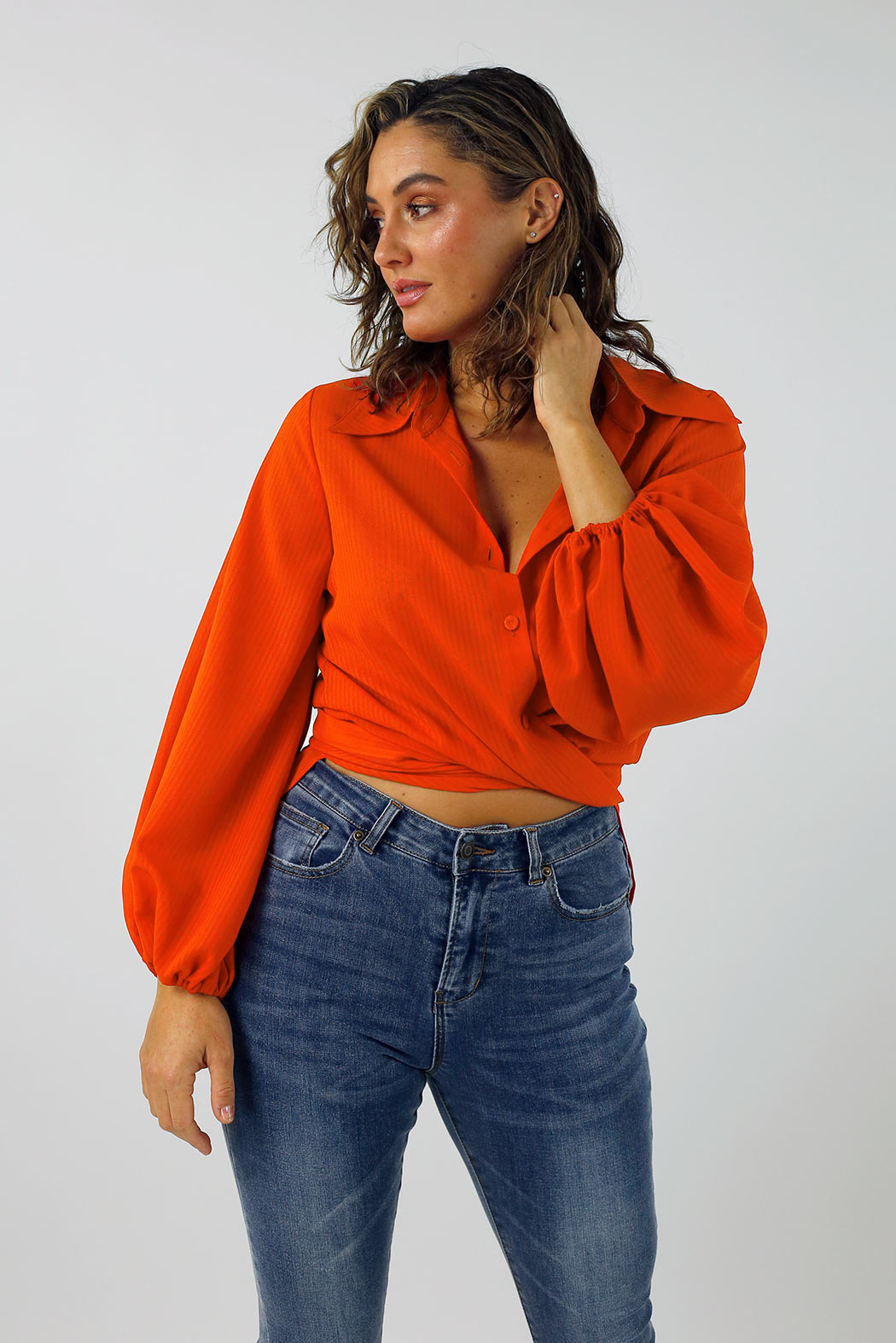 Orange Puff Sleeve Zhoush Shirt - FINAL SALE