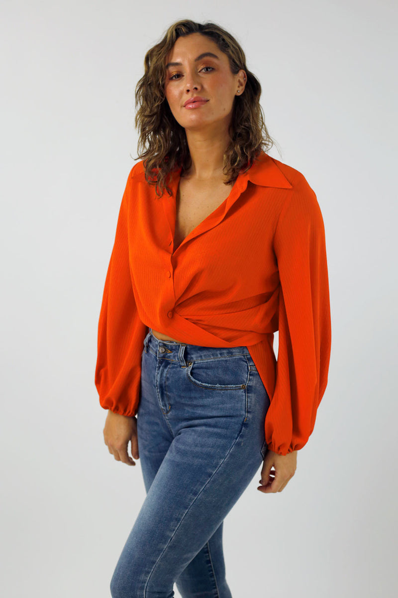 Orange Puff Sleeve Zhoush Shirt - FINAL SALE